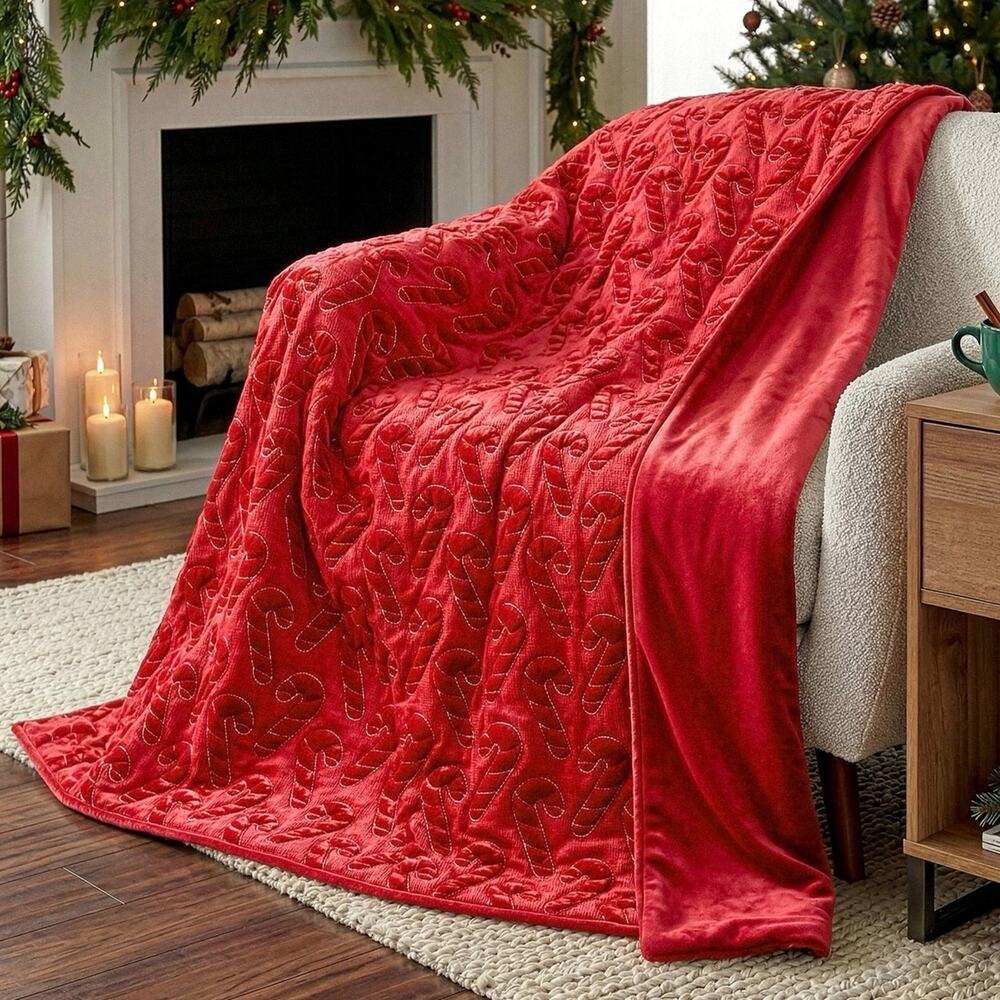 2 Holiday Embroidered Faux Fur Throw